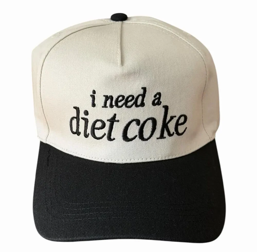 I Need a Diet Coke Embroidered Hat Black Ivory Adjustable Baseball Cap